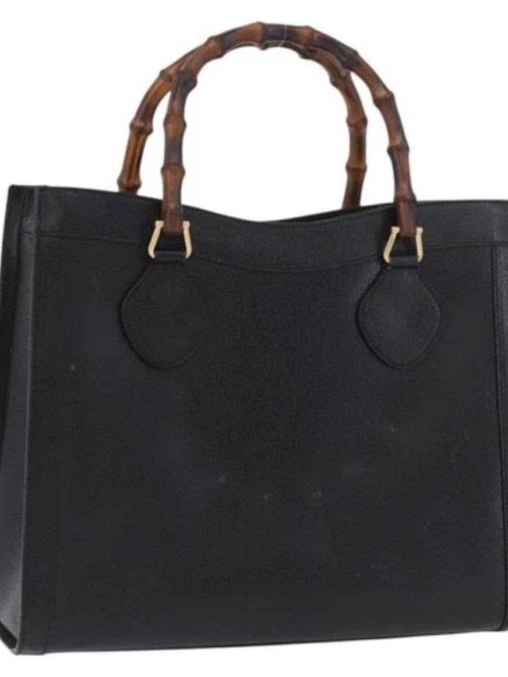 GUCCI Bamboo Hand Bag Leather Black Gold 002 1186 0260 Auth ep13783